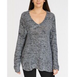 Wooden Ships light knit pull over V-neck long sleeve sweater black & gray SZ M